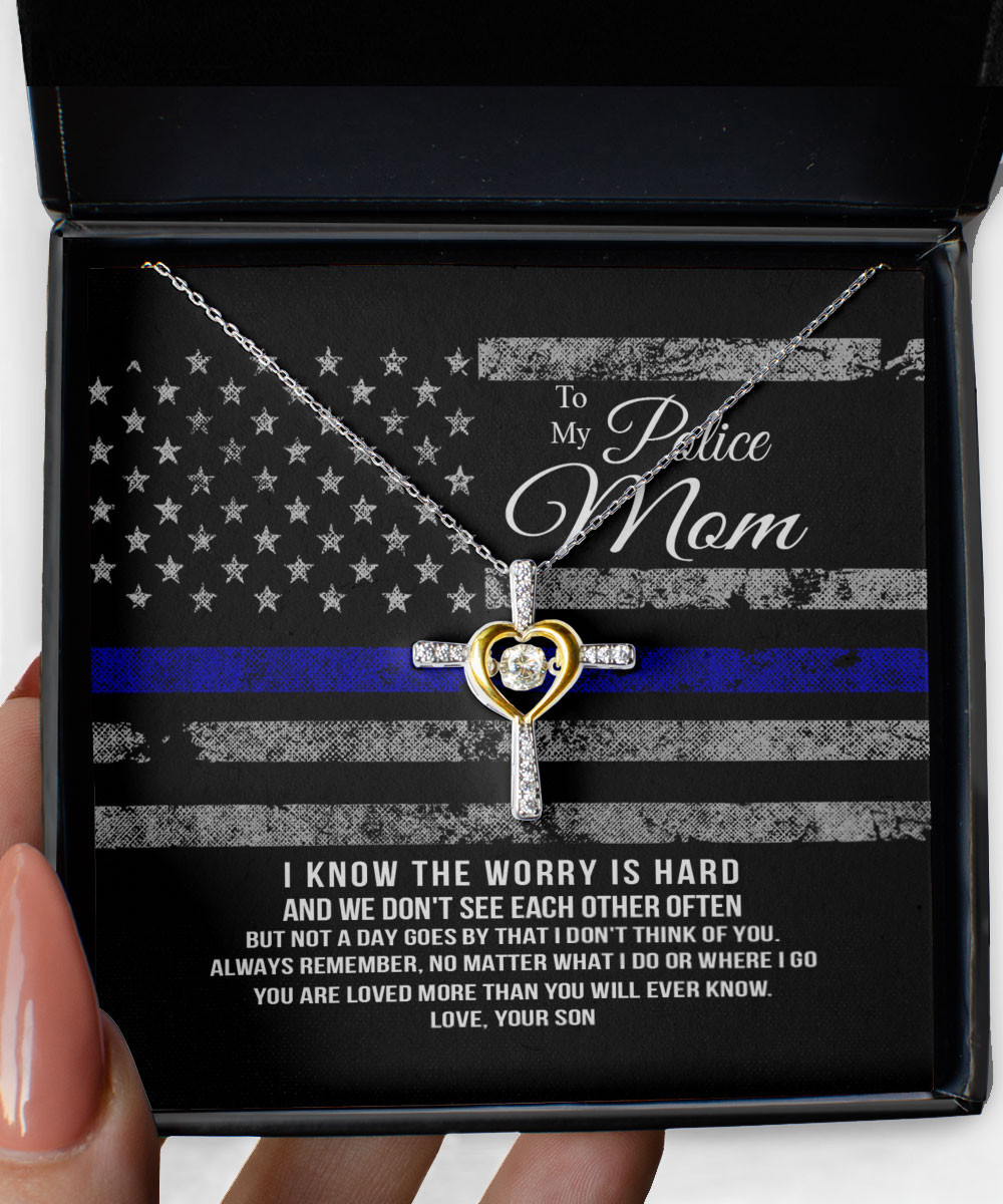 Mom Necklace To My Police Mom You Are Loved More Than You Will Ever Know Cross Dancing Necklace